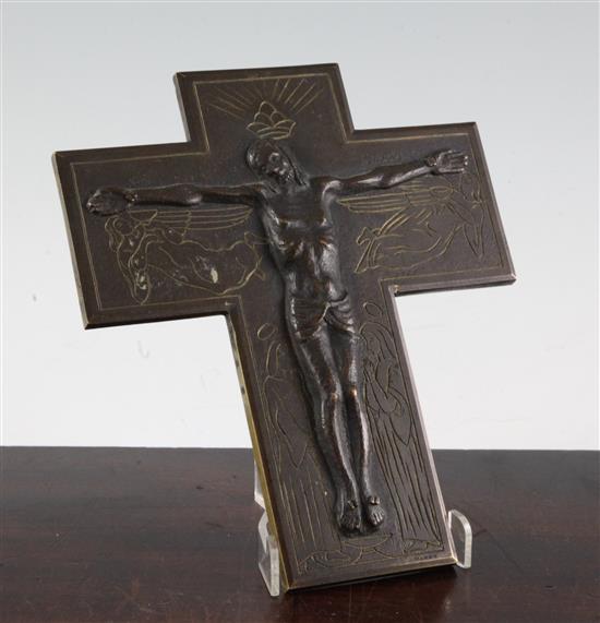 Marek Szwarc (1892-1958). A bronze crucifix with inscribed angels, 8in.